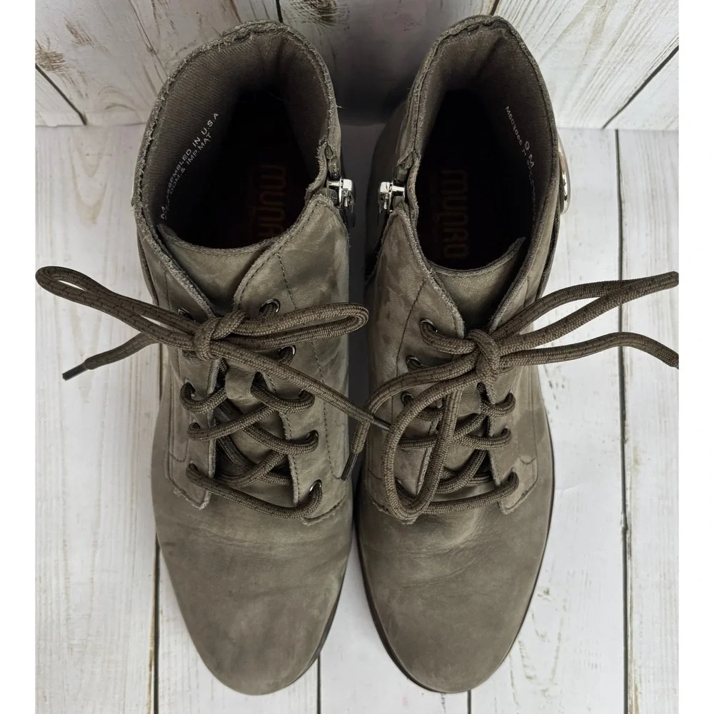 Munro American Bradley II Olive Green Nubuck Lace Up Side Zip Ankle Boot 9M $250
